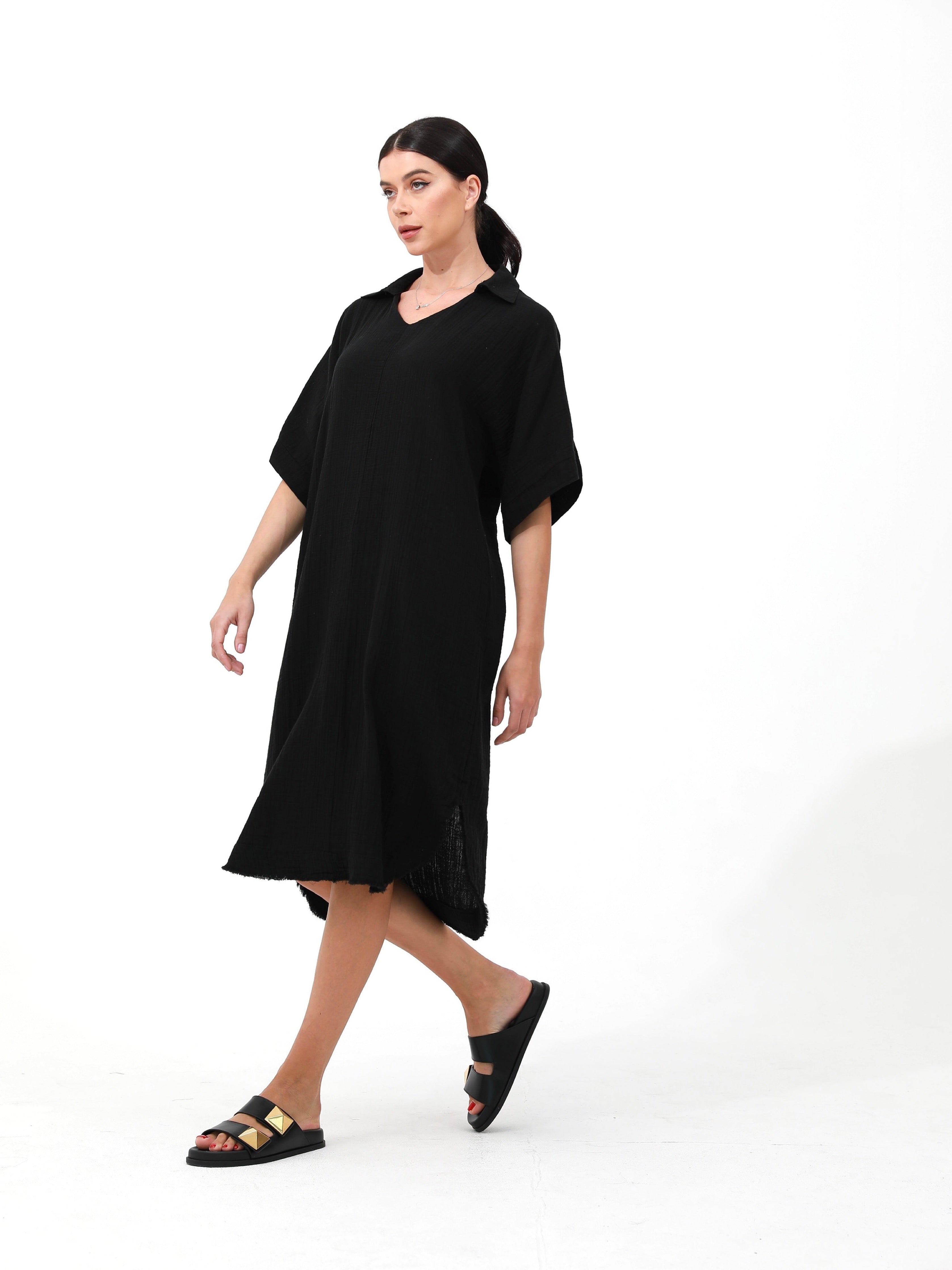 black | women cotton loose dress |Risska